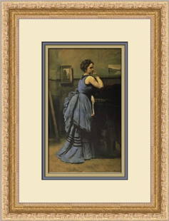 Jean-Baptiste Camille Corot Woman in Blue Custom Framed Art Print 14 x 11: Jean-Baptiste Camille Corot Woman in Blue Custom Framed Art Print 14 x 11 This custom framed print titled "Woman in Blue" by Jean-Baptiste Camille Corot showcases a beautiful blend of Impressionism an