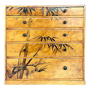 Vintage Boho Hand Painted Burl Wood Chest of Drawers 21.5x10.5