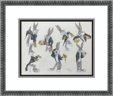 Virgil Ross Signed Bugs Bunny Model Sheet Custom Framed 19x23: Virgil Ross Signed Bugs Bunny Model Sheet Custom Framed 19x23 This original model sheet drawing features the iconic Bugs Bunny, illustrated by legendary animator Virgil Ross, renowned for his work wit