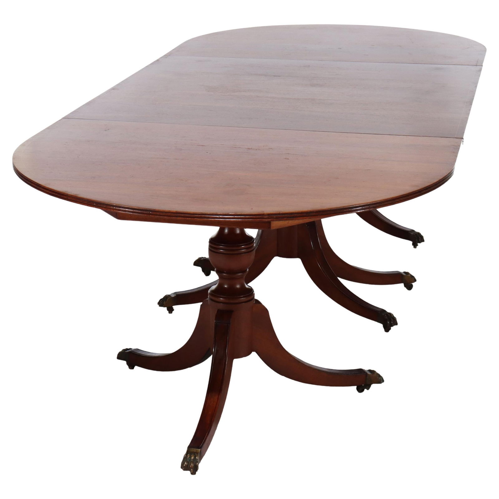 Antique Duncan & Phyfe 14ft Mahogany Banquet Table C1910: Antique Duncan & Phyfe 14ft Mahogany Banquet Table C1910 This exquisite Antique Duncan & Phyfe style banquet table, dated circa 1910, is a stunning centerpiece for any dining area. Crafted from rich m