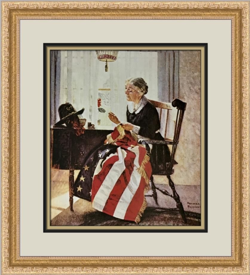 Norman Rockwell Mending The Flag Custom Framed Print 18 x 16: Norman Rockwell Mending The Flag Custom Framed Print 18 x 16 This custom framed print features Norman Rockwell's iconic artwork titled "Mending The Flag," capturing a poignant moment in Americana. The