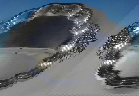 Durham Sterling Silver Footed Platter 16 x 12 Grapes Leaves Design: Durham Sterling Silver Footed Platter 16 x 12 Grapes Leaves Design This exquisite footed serving platter from Durham showcases a beautiful grapes and leaves motif, making it a stunning centerpiece for