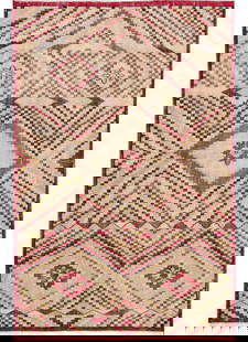 Vintage Hand-Knotted Turkish Wool Rug 4'4 x 7' Geometric Design: Vintage Hand-Knotted Turkish Wool Rug 4'4 x 7' Geometric Design Beautiful Vintage Turkish rug, hand-knotted wool with a multi-color field in a gorgeous all-over geometric design. This rug measures: