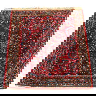 Antique Sarouk Persian Wool Throw Rug C1930 30.5 x 24 Inches: Antique Sarouk Persian Wool Throw Rug C1930 30.5 x 24 Inches Discover the beauty of this Antique Sarouk Persian Wool Throw Rug, crafted around 1930. This exquisite piece showcases a rich red field ado