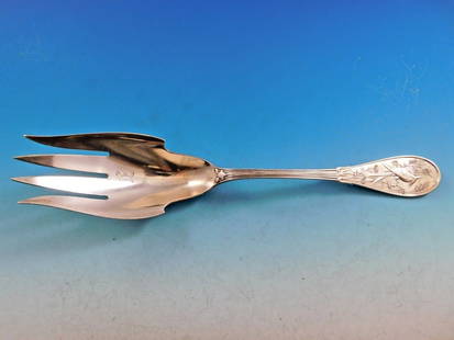 Tiffany & Co Japanese Sterling Silver Salad Serving Fork 9 7/8" Bird Motif: Tiffany & Co Japanese Sterling Silver Salad Serving Fork 9 7/8" Bird Motif Discover the elegance of the Japanese pattern serving fork by Tiffany & Co., crafted from high-quality sterling silver. Measu