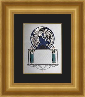 Erte Blue Asia Framed Art Deco Print 18 x 21 in: Erte Blue Asia Framed Art Deco Print 18 x 21 in Enhance your decor with this exquisite custom framed print titled 'Blue Asia' by renowned artist Erte. This Art Deco style piece showcases figures in a
