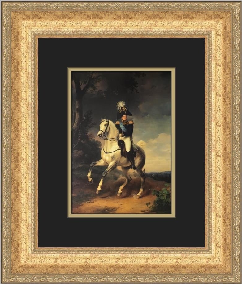 Franz Kruger Equestrian Portrait of Alexander I Custom Framed Print 17 x 15: Franz Kruger Equestrian Portrait of Alexander I Custom Framed Print 17 x 15 This stunning custom framed print features Franz Kruger's iconic 'Equestrian Portrait of Emperor Alexander I.' Measuring 17