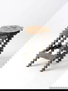 Handcrafted Vintage Rustic Wooden Stool with Gray Frame: Handcrafted Vintage Rustic Wooden Stool with Gray Frame Discover the charm of this vintage rustic wooden stool, meticulously handcrafted to showcase its unique character. The stool features a well-wor