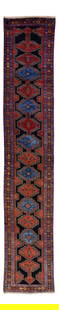 Handmade Antique Persian Malayer Wool Runner Blue Tribal Design 3'3 x 18'4: Handmade Antique Persian Malayer Wool Runner Blue Tribal Design 3'3 x 18'4 This exquisite Antique Persian Malayer runner showcases a stunning hand-knotted wool construction, featuring a rich dark ink-