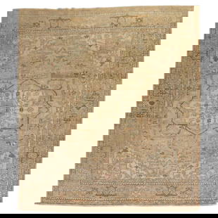Mid-20th Century Hand-Knotted Wool Indian Rug 93 x 116 in: Mid-20th Century Hand-Knotted Wool Indian Rug 93 x 116 in Enhance your space with this exquisite Neutral Indian Room Size Rug, featuring a mid-20th-century design inspired by a Persian Heriz Rug. Hand