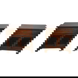 Henredon 18th Century Walnut Nightstands Pair with Mesh Doors: Henredon 18th Century Walnut Nightstands Pair with Mesh Doors This exquisite pair of Henredon nightstands showcases a beautiful 18th Century Portfolio design, crafted from durable walnut with a rich b