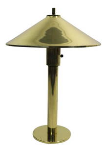 Elegant Postmodern Brass Table Lamp 19" Height 13" Shade: Elegant Postmodern Brass Table Lamp 19" Height 13" Shade This postmodern brass table lamp embodies sleek elegance and sophistication. It features a conical brass shade measuring 13 inches in diameter,