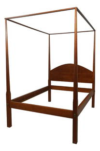 Timeless Cherry Wood Full Size Canopy Poster Bed: Timeless Cherry Wood Full Size Canopy Poster Bed This exquisite full-size canopy poster bed showcases the timeless elegance of cherry wood craftsmanship. With an age of approximately 30 years, it feat