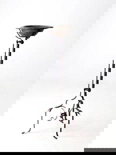 Antique Wrought Iron Plant Stand with Copper Bowl 42.25" Tall: Antique Wrought Iron Plant Stand with Copper Bowl 42.25" Tall This exquisite antique wrought iron plant stand features the intricate flowing lines and organic details characteristic of Art Nouveau des