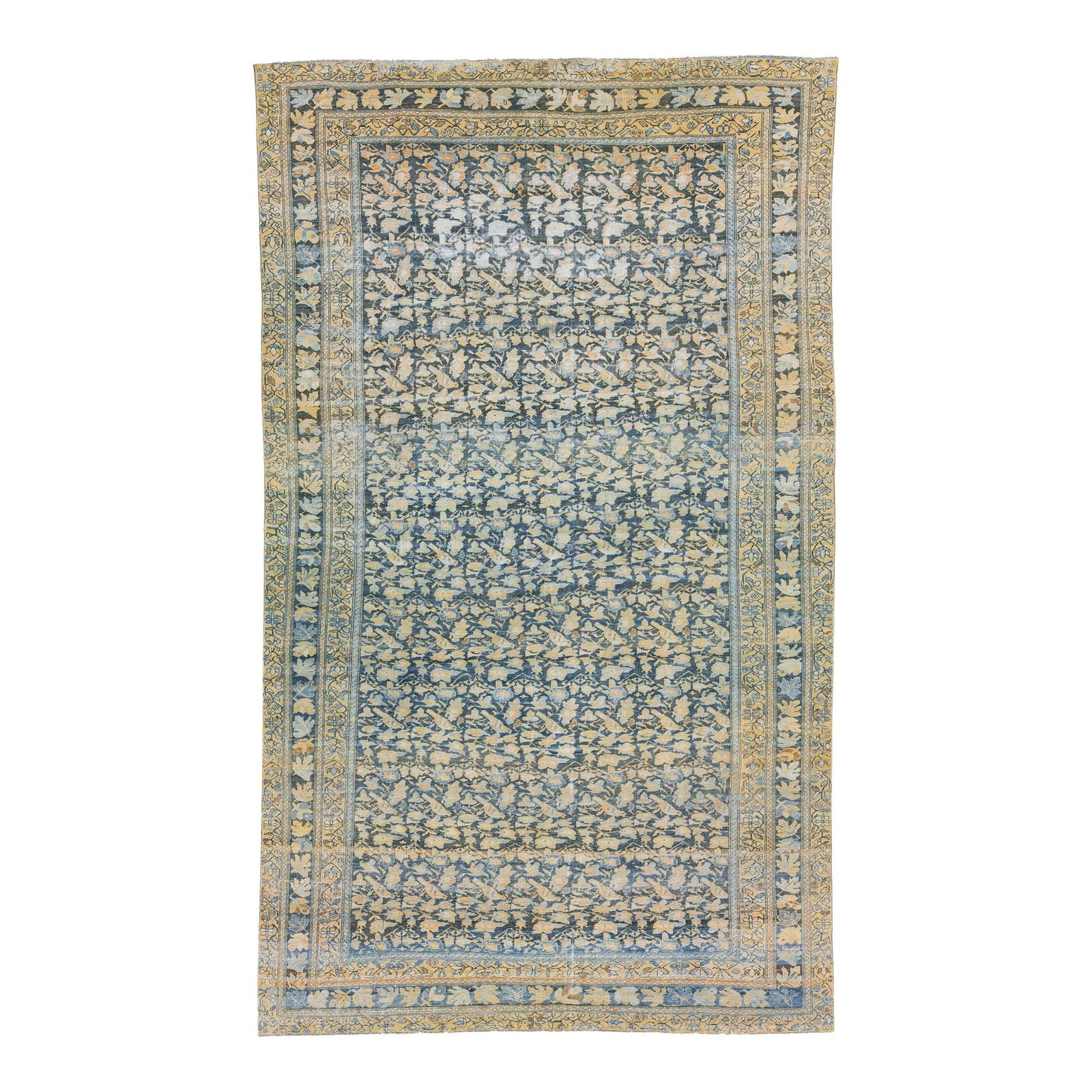 Antique Sarouk Farahan Persian Blue Floral Wool Rug 9'10 x 16'7: Antique Sarouk Farahan Persian Blue Floral Wool Rug 9'10 x 16'7 This exquisite Antique Sarouk Farahan rug features a stunning hand-knotted design with a vibrant blue field adorned with multi-color acc