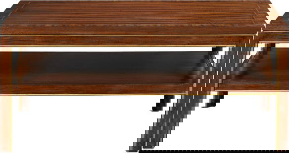 Elegant Mahogany Cocktail Table with Gold Leaf Accents: Elegant Mahogany Cocktail Table with Gold Leaf Accents This elegant cocktail table showcases a stunning design crafted from hand-rubbed mahogany, featuring luxurious gold leaf accents that enhance its