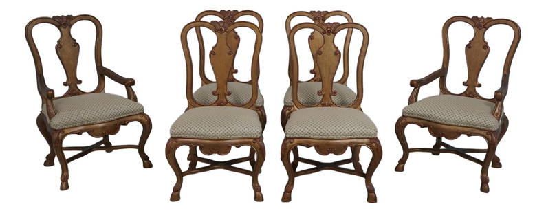 Elegant Set of 6 Venetian Style Gold Finish Dining Chairs: Elegant Set of 6 Venetian Style Gold Finish Dining Chairs This exquisite set of 6 Venetian Style dining room chairs features a stunning gold finish that adds a touch of elegance to any dining space. E