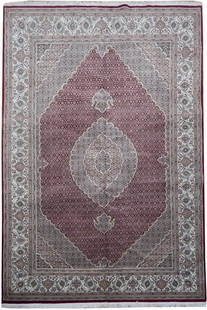 6'9 x 10 Tabriz Mahi Rug Handmade Wool Silk Elegant Design: 6'9 x 10 Tabriz Mahi Rug Handmade Wool Silk Elegant Design Enhance your living space with this exquisite handmade rug, featuring bold geometric and classic patterns intertwined with vibrant colors. Me