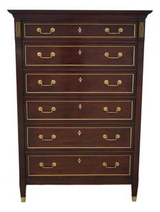 French Louis XVI Cherry High Chest of Drawers: French Louis XVI Cherry High Chest of Drawers This exquisite Stickley French Louis XVI High Chest of Drawers is a stunning addition to any bedroom decor. Crafted around 2003, it showcases a rich cherr