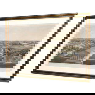 John William Hill Lithograph Girard College Cityscape 1850s: John William Hill Lithograph Girard College Cityscape 1850s This stunning color lithograph, created by renowned artist John William Hill, depicts a cityscape view from Founders Hall at Girard College,