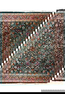 12.1 x 14.7 Emerald Green Hand-Knotted Wool Jaipur Area Rug: 12.1 x 14.7 Emerald Green Hand-Knotted Wool Jaipur Area Rug Enhance your living space with this stunning 12.1 x 14.7 Emerald Green Quality Wool Jaipur Rug. Expertly handcrafted, this area rug features