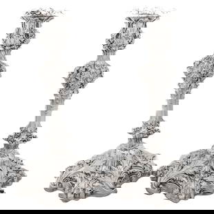 Sterling Silver Rococo Candlesticks (Set of 2): Sterling Silver Rococo Candlesticks (Set of 2) This exquisite pair of Rococo-style candlesticks, crafted from sterling silver by Frank W. Smith Silver, showcases elaborate detailing and a remarkable o