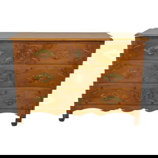 Don Rousseau 1950s French Walnut Commode Chest with Brass Hardware: Don Rousseau 1950s French Walnut Commode Chest with Brass Hardware This exquisite French walnut commode chest, crafted by Don Rousseau in the 1950s, showcases intentional factory distressing and bench