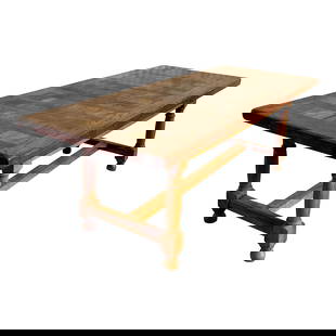 Vintage Boho Parquet Dining Table 91 x 35 in Chocolate Wood: Vintage Boho Parquet Dining Table 91 x 35 in Chocolate Wood Elevate your dining experience with this stunning vintage boho parquet dining table. Featuring a beautifully crafted parquet wood top with i