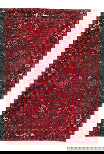 Vintage Persian Heriz Hand-Knotted Wool Rug 7' 10" x 11' 8" Circa 1950: Vintage Persian Heriz Hand-Knotted Wool Rug 7' 10" x 11' 8" Circa 1950 This stunning vintage Persian Heriz wool rug showcases a beautiful hand-knotted craftsmanship with a vibrant red field adorned wi