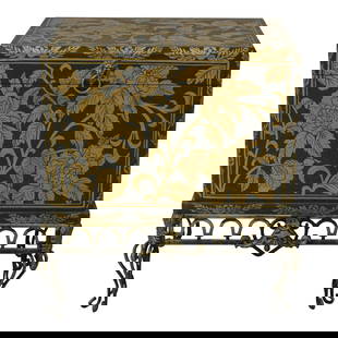 Elegant Floral Flip Top Storage Chest on Metal Base 21w x 15d x 24h: Elegant Floral Flip Top Storage Chest on Metal Base 21w x 15d x 24h This beautifully crafted decorated flip-top storage chest features a striking floral design in gold against a dark background. It is