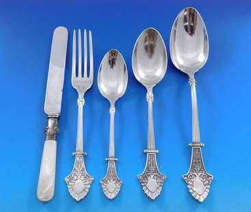 Gorham Louis XIV Sterling Silver Flatware Set for 8 - 34 Pieces with Mother of Pearl Knives: Gorham Louis XIV Sterling Silver Flatware Set for 8 - 34 Pieces with Mother of Pearl Knives Experience the elegance of the Louis XIV flatware set by Gorham, a stunning collection crafted from sterling