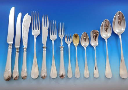 Christofle Baguette Silverplate Flatware Set 199 Pieces Estate Collection: Christofle Baguette Silverplate Flatware Set 199 Pieces Estate Collection Presenting the exquisite Baguette Flatware Service Dinner Set by Christofle, a stunning estate collection consisting of 199 pi
