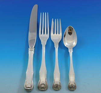 Kirk Stieff King Sterling Silver Flatware Set 36 Pieces Shell Motif: Kirk Stieff King Sterling Silver Flatware Set 36 Pieces Shell Motif Enhance your dining experience with the King by Kirk Stieff Sterling Silver Flatware Set. This exquisite 36-piece collection showcas
