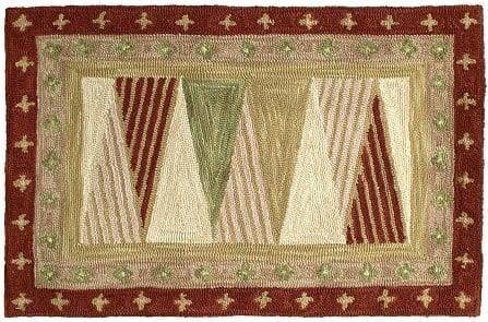 Elegant 4x6 Green Wool Rug Arts and Crafts Style: Elegant 4x6 Green Wool Rug Arts and Crafts Style Enhance your living space with this elegant rectangular green wool rug, showcasing a stunning geometric design featuring alternating triangular