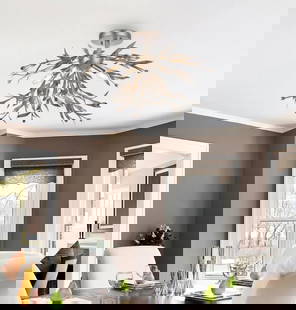 Living District 4-Light Antique Silver Leaf Semi Flush Mount Chandelier 23": Living District 4-Light Antique Silver Leaf Semi Flush Mount Chandelier 23" Illuminate your space with this stunning Antique Silver Leaf Semi Flush Mount Chandelier, designed to enhance the beauty