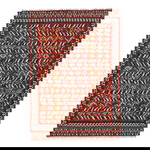 Modern Kilim Handmade Wool Rug 7' x 10'1" Red Geometric Design: Modern Kilim Handmade Wool Rug 7' x 10'1" Red Geometric Design Enhance your space with this exquisite Modern Kilim handmade rug, featuring a vibrant red field adorned with multicolor geometric accents