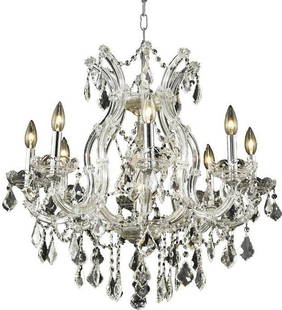 Elegant Lighting Maria Theresa 9-Light Chrome Bowl Chandelier: Elegant Lighting Maria Theresa 9-Light Chrome Bowl Chandelier Illuminate your space with this stunning Radiant 9-Light Chandelier, featuring a striking combination of Chrome and Royal-Cut Crystal. Thi