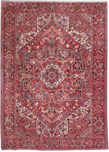 10.2 x 13.5 Handcrafted Red Persian Heriz Area Rug: 10.2 x 13.5 Handcrafted Red Persian Heriz Area Rug Transform your living space with this exquisite 10.2 x 13.5 Traditional Persian Heriz Rug, a stunning example of timeless craftsmanship. Handcrafted