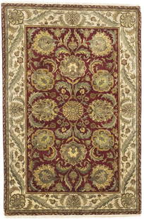 Hand-Knotted Floral Wool Area Rug 6'1 x 9'0 Modern Traditional Design: Hand-Knotted Floral Wool Area Rug 6'1 x 9'0 Modern Traditional Design Enhance your living space with this exquisite hand-knotted floral oriental rug, featuring a vibrant palette of red, cream, golden
