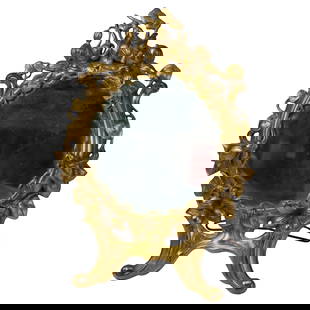 Antique Gilt Metal Floral Dresser Mirror Circa 1880: Antique Gilt Metal Floral Dresser Mirror Circa 1880 This exquisite antique dresser mirror, dating back to circa 1880, showcases a stunning floral design crafted in gilt metal. The intricate detailing