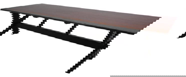 Handcrafted Cherry Trestle Dining Table 132x40 Black X Frame: Handcrafted Cherry Trestle Dining Table 132x40 Black X Frame This Large Cherry Primitive Trestle Style Dining Room Table is approximately 30 years old and features high-quality construction. The table