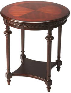 Butler Hand-Carved Vintage Style Side Table Cherry Finish: Butler Hand-Carved Vintage Style Side Table Cherry Finish Introducing a beautifully crafted Hand-Carved Vintage Style Butler Side Table, designed to add a touch of elegance to your space. This table f