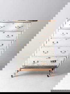 Vintage Antique White Highboy Dresser with Five Drawers: Vintage Antique White Highboy Dresser with Five Drawers This antique dresser is a statement piece for your home. With its five spacious drawers and a beautifully weathered white finish, it offers both