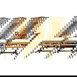 Set of 6 Vintage Coastal High Back Rattan Dining Chairs: Set of 6 Vintage Coastal High Back Rattan Dining Chairs Enhance your dining area with this elegant set of six Vintage Coastal High Back Woven Rattan Chairs. Designed to reflect the relaxed charm of co