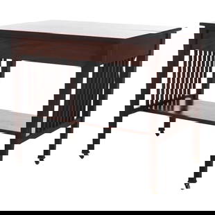 Antique Roycroft Style Mahogany Library Table C1910 Arts and Crafts: Antique Roycroft Style Mahogany Library Table C1910 Arts and Crafts This Antique Arts & Crafts Mahogany Library Table, crafted in the style of Roycroft around 1910, features elegant slat sides, a sing