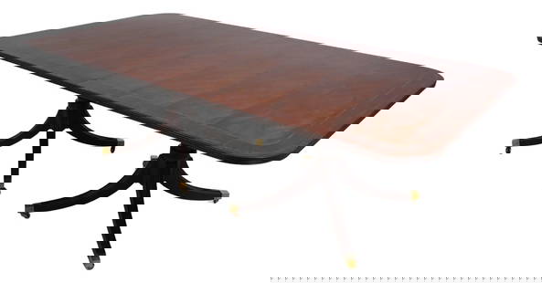 Henkel Harris Figural Mahogany Dining Table 48 x 96 with 2 Leaves: Henkel Harris Figural Mahogany Dining Table 48 x 96 with 2 Leaves This stunning Henkel Harris dining room table from circa 1997 showcases exquisite craftsmanship and impressive design. The table featu