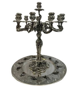 Italian 925 Sterling Silver 10 Light Candelabra & Tray Set: Italian 925 Sterling Silver 10 Light Candelabra & Tray Set This exquisite Italian 925 Sterling Silver candelabra and tray set showcases fine craftsmanship with its handmade ornate floral designs. The