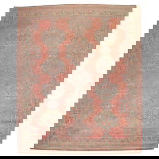 Zabihi Collection Early 20th Century Antique Oushak Rug 8'2 x 10' Wool Hand-Woven Turkey: Zabihi Collection Early 20th Century Antique Oushak Rug 8'2 x 10' Wool Hand-Woven Turkey This stunning Antique Oushak Rug from the Zabihi Collection features a captivating design characteristic of ear