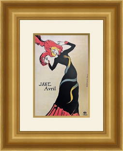 Henri Toulouse-Lautrec Jane Avril Custom Framed Lithograph 17 x 23: Henri Toulouse-Lautrec Jane Avril Custom Framed Lithograph 17 x 23 This stunning custom framed print features the iconic artwork "Jane Avril" by renowned artist Henri de Toulouse-Lautrec. The piece is