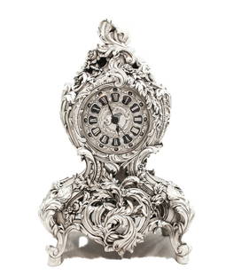 Elegant Italian Silver Plated Floral Chased Pendulum Desk Clock 9 x 18: Elegant Italian Silver Plated Floral Chased Pendulum Desk Clock 9 x 18 This exquisite Italian silver plated table clock features intricate floral chased designs and a pendulum, adding an elegant touch